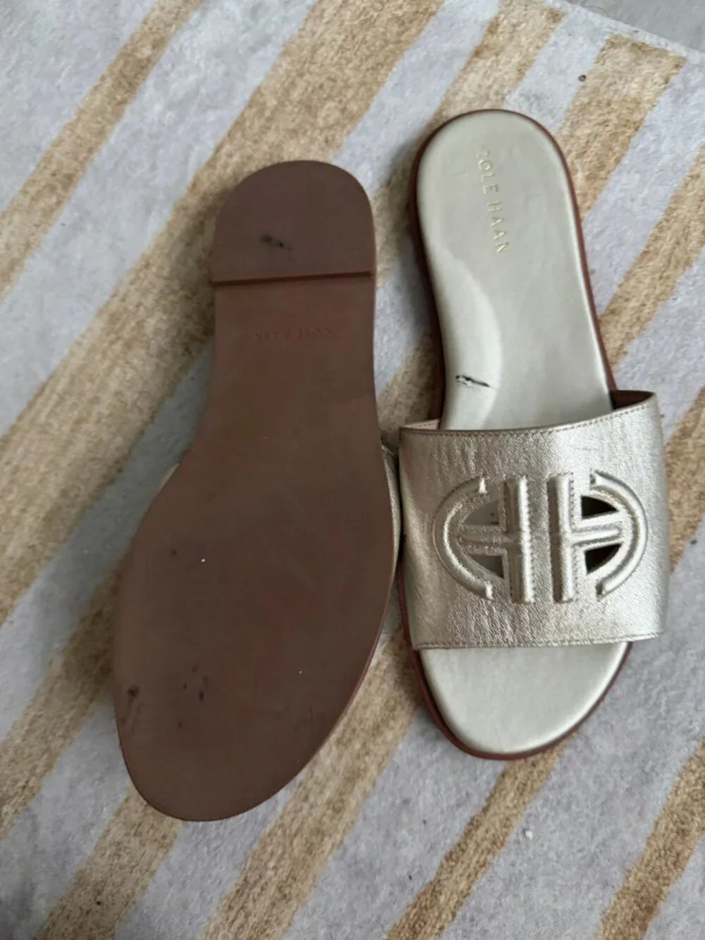 COLE HAAN Gold Leather Slide Sandals Size 10